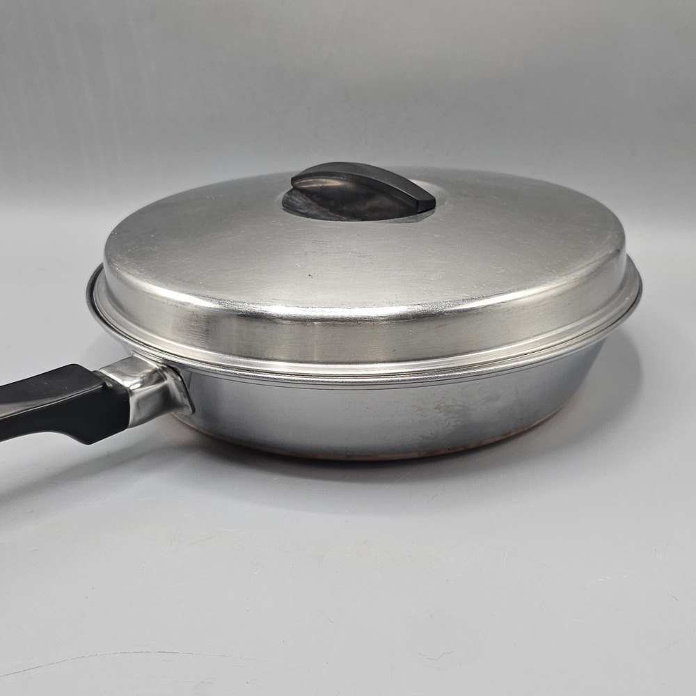 Vintage Ekco 10" Copper Bottom Stainless Steel Skillet Frying Pan Lid Made  USA